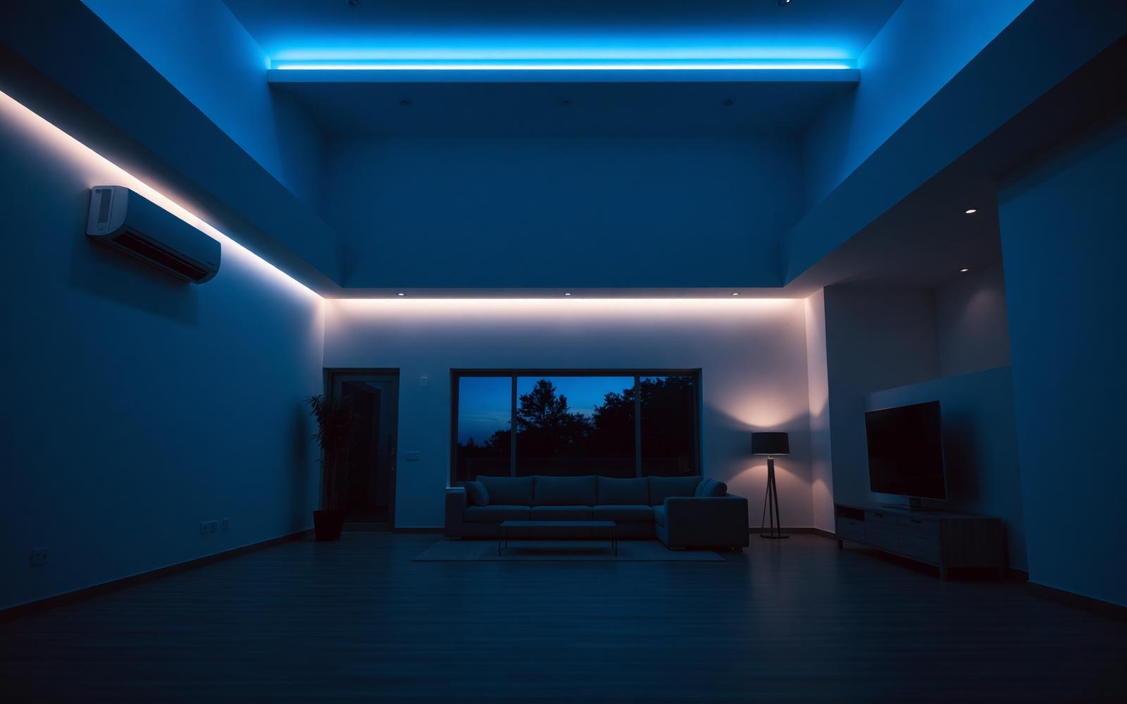 Sala ampla climatizada com ar-condicionado split instalado na parede